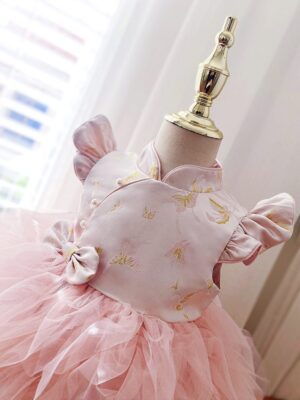 y1198 - CNY Premium Pink Cheongsam Tutu Dress With Hair Clip - 图片 2