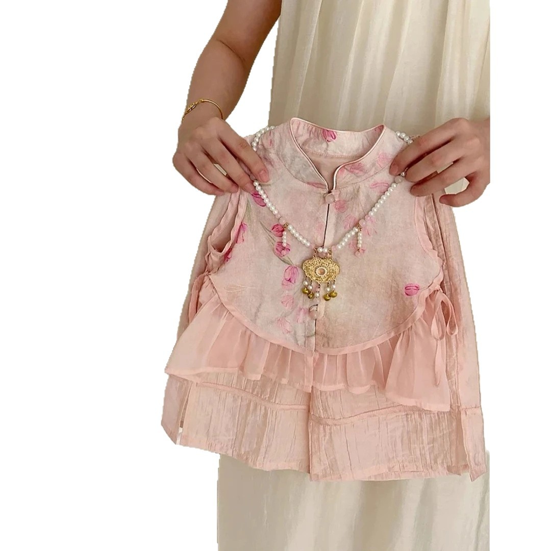 y1179 - CNY Peach Blossom Pink Vest Set - Image 5