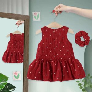 y1157 - Mini Flower Red Dress With Headband - 图片 4