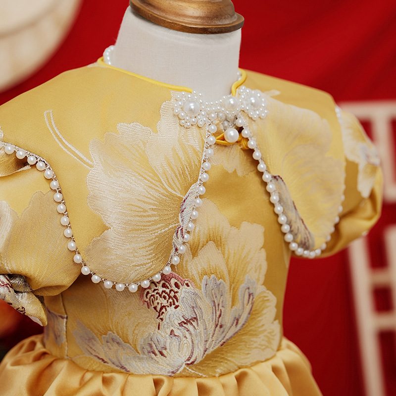 y1209 - CNY Premium Yellow Peony Romper With Shawl - Image 5