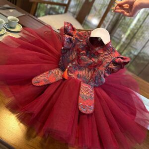 y1194 - CNY Premium Tang Style Dress With Headband Or Hair Clip Set - 图片 5