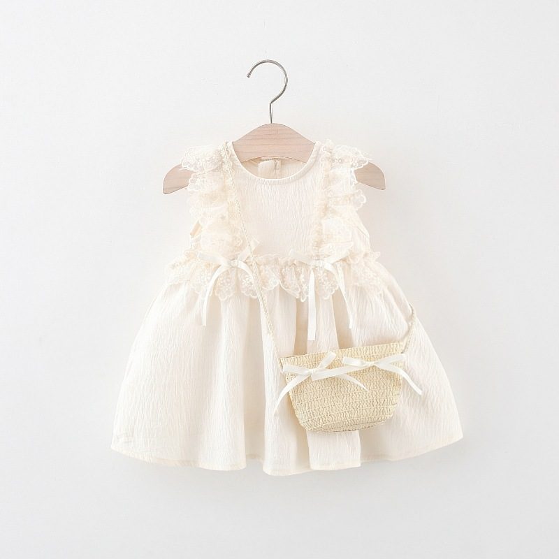 y1186 - Cream Sleeveless Lace Dress - 图片 1