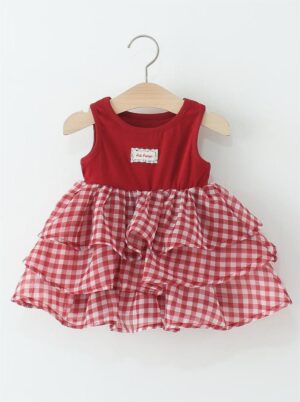 y1183 - Red Plaid Tiered Dress - 图片 5