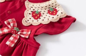 y1191 - Strawberry Plaid Ribbon Red Dress - 图片 5