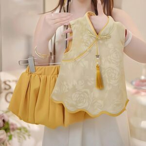y1219 - CNY Yellow Cheongsam Bloom Pants Set - 图片 2