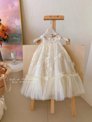 y1192 - Halter Neck White Mesh Princess Dress - Image 2