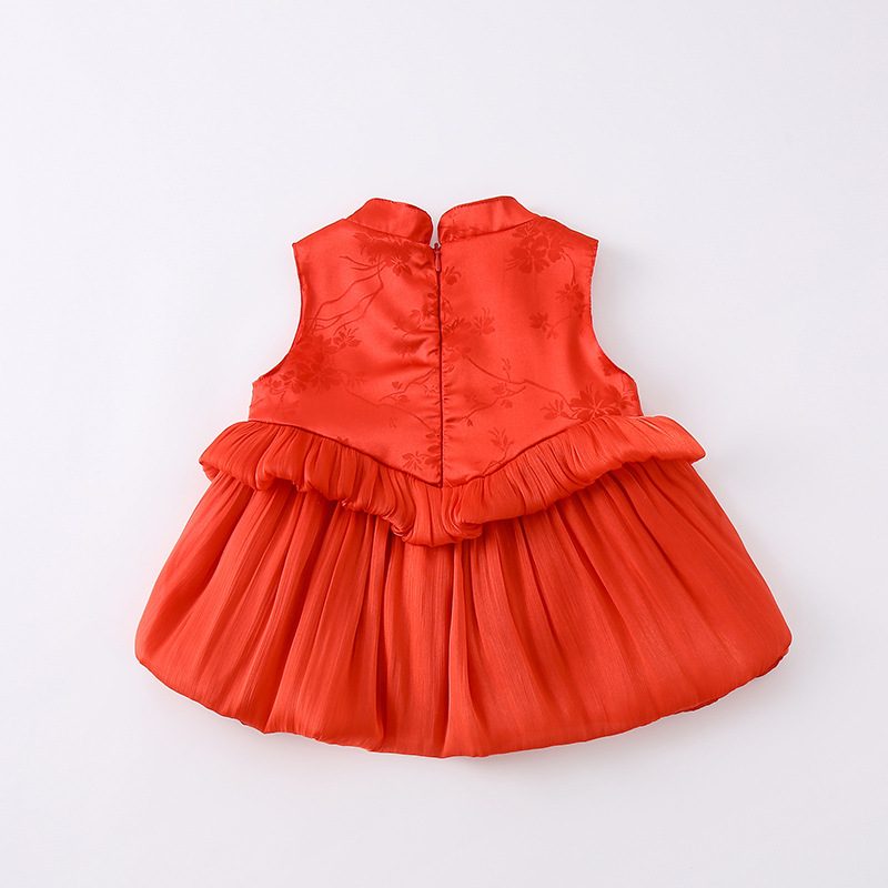 y1166 - CNY Cream & Red Sleeveless Romper Dress - 图片 3