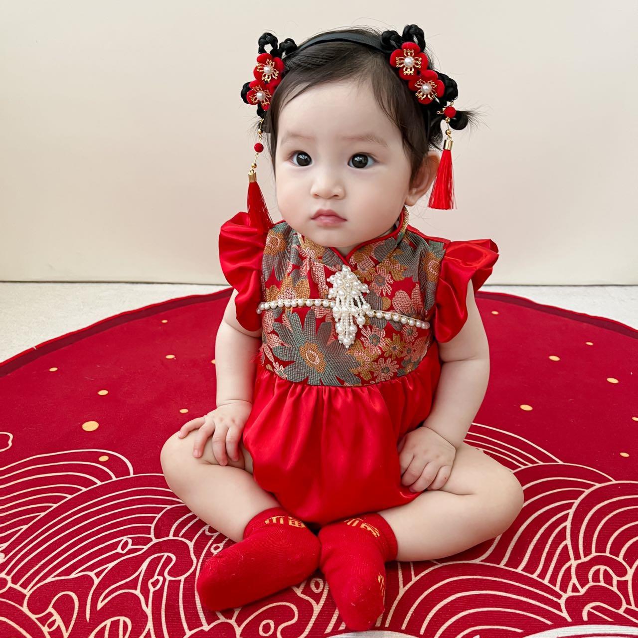 y1205 - CNY Premium Red Flying Sleeves Dress - 图片 1