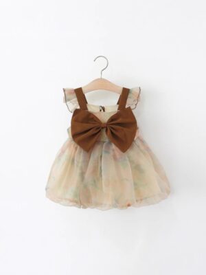 y1188 - Coffee Ribbon Dress - 图片 1