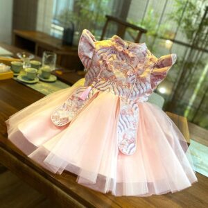 y1194 - CNY Premium Tang Style Dress With Headband Or Hair Clip Set - 图片 2