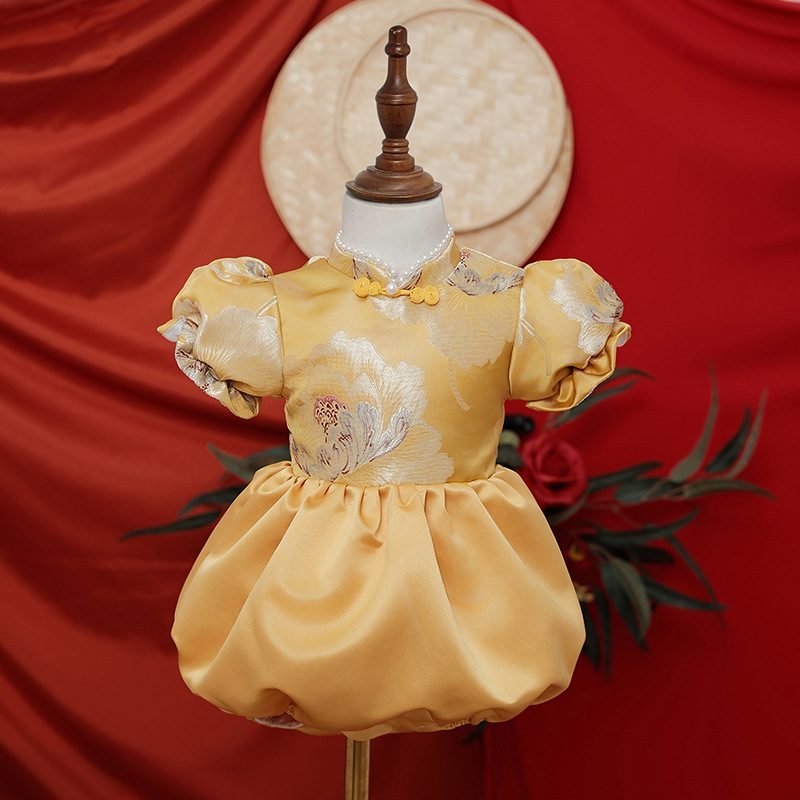 y1209 - CNY Premium Yellow Peony Romper With Shawl - Image 2