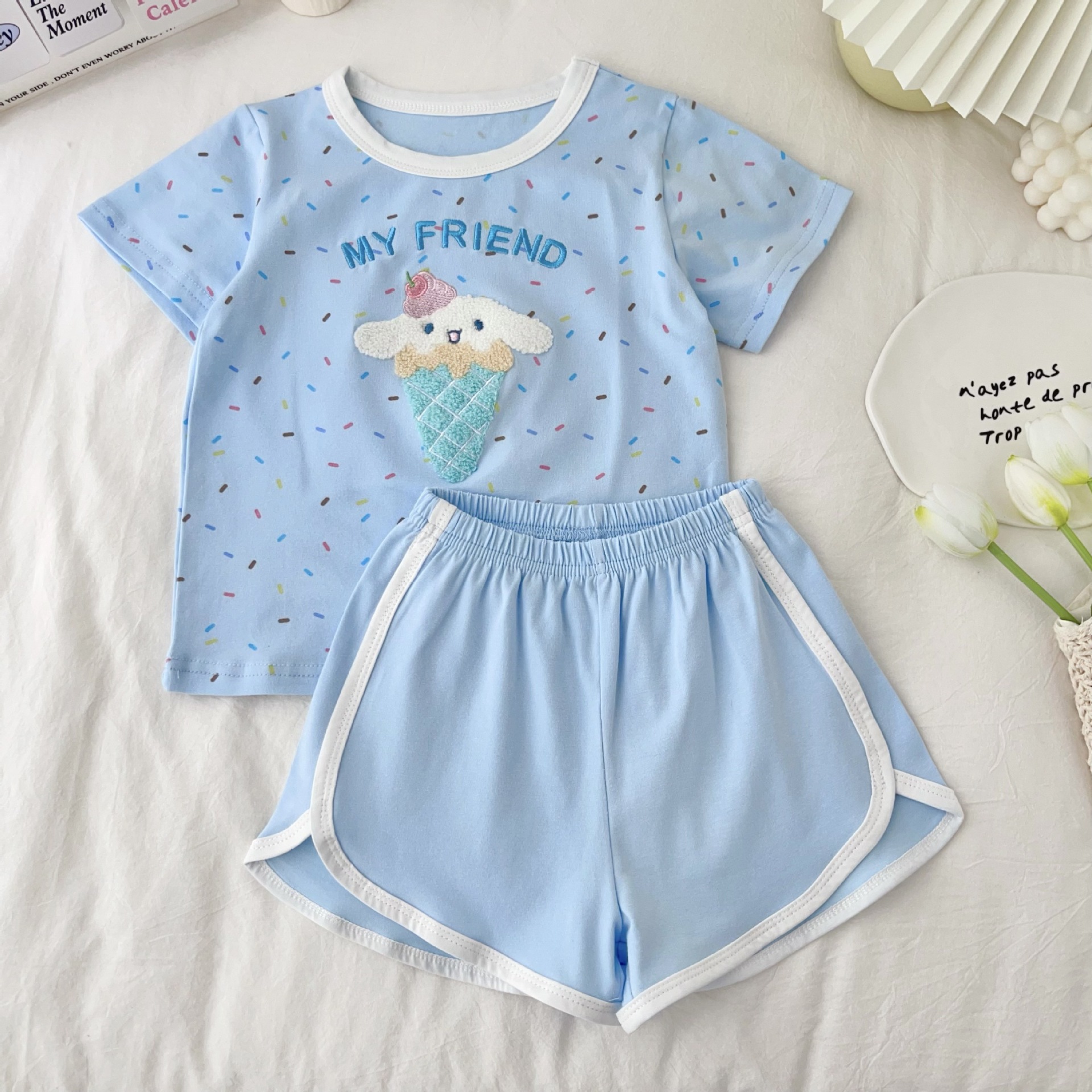 y1136 - My Friend Colorful 3D Cartoon T-shirt Set - Image 4