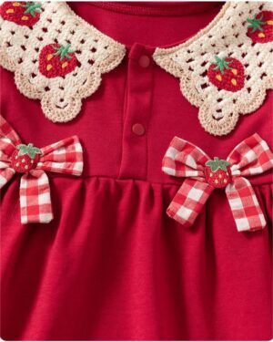 y1191 - Strawberry Plaid Ribbon Red Dress - 图片 4