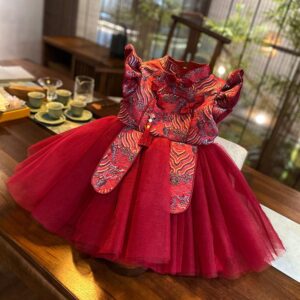 y1194 - CNY Premium Tang Style Dress With Headband Or Hair Clip Set - 图片 3