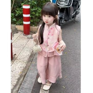 y1179 - CNY Peach Blossom Pink Vest Set - 图片 2