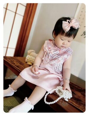 y1201 - CNY Premium Pink & Red Wave Cloud Cheongsam Dress - 图片 6
