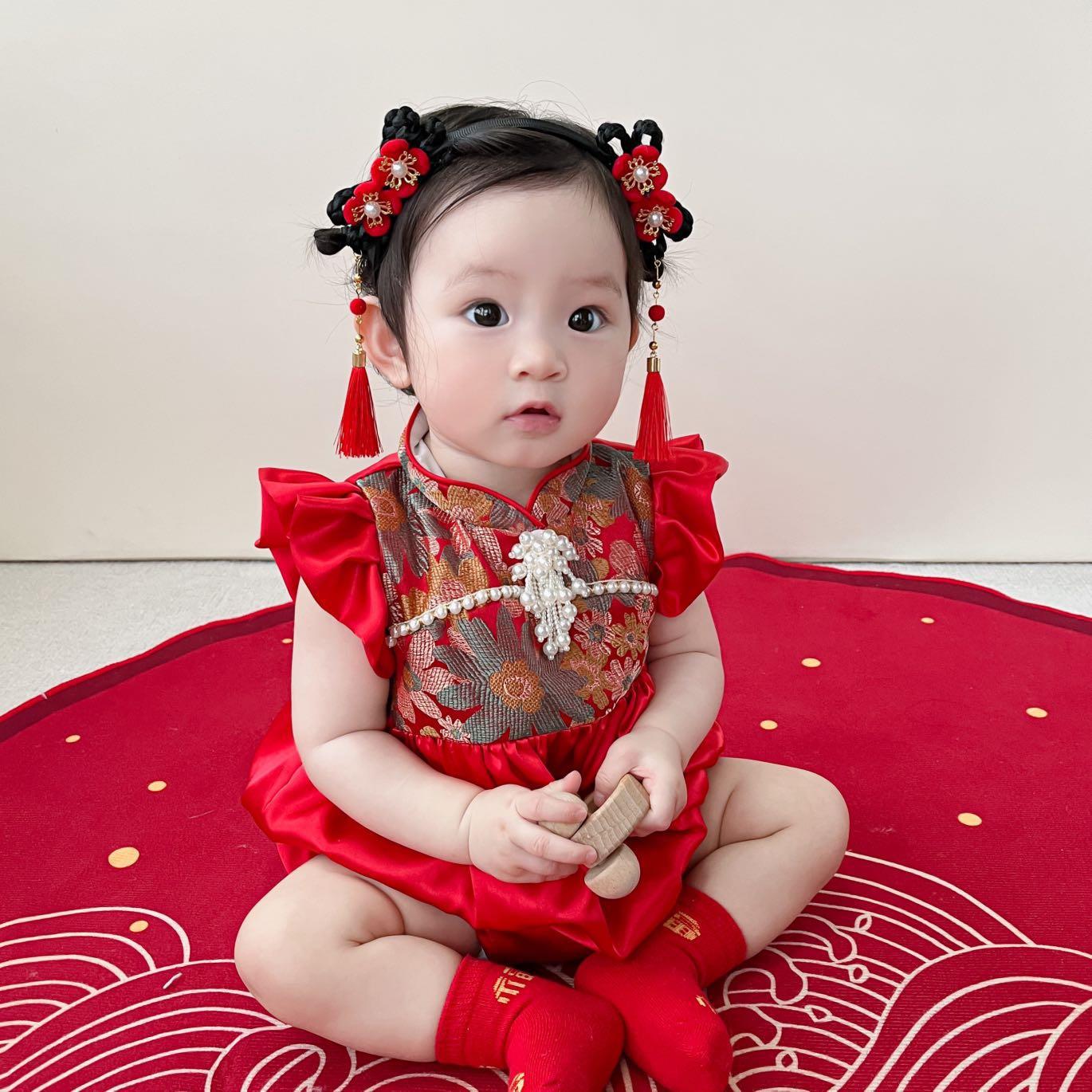 y1205 - CNY Premium Red Flying Sleeves Dress - 图片 3