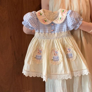 y1220 - Bunny Lace Plaid Dress