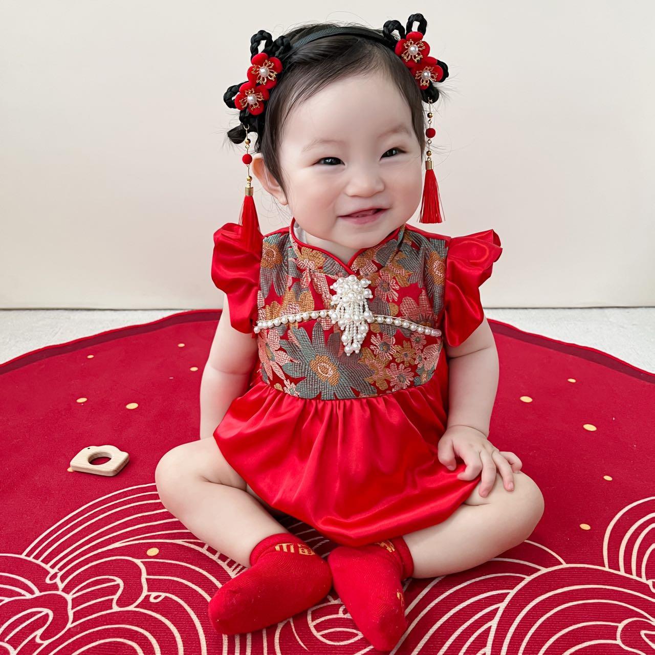 y1205 - CNY Premium Red Flying Sleeves Dress - 图片 4