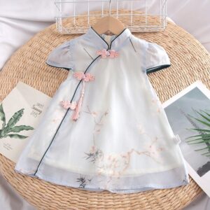y1162 - CNY Sky Blue Flying Sleeves Romper & Dress - Image 2
