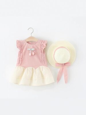 y1156 -Cherry Plaid Dress With Hat - 图片 1