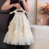 y1192 - Halter Neck White Mesh Princess Dress - 图片 1