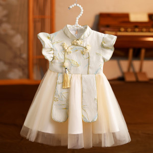 y1210 - CNY Premium Flying Sleeves Frog Cheongsam Dress