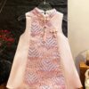 y1199 - CNY Premium Pink & Red Cheongsam Dress With Hair Clip - Image 4
