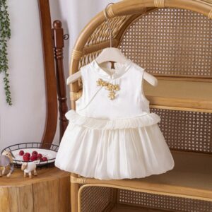 y1166 - CNY Cream & Red Sleeveless Romper Dress
