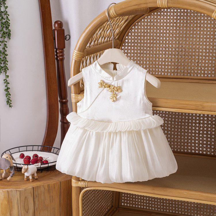 y1166 - CNY Cream & Red Sleeveless Romper Dress - 图片 1