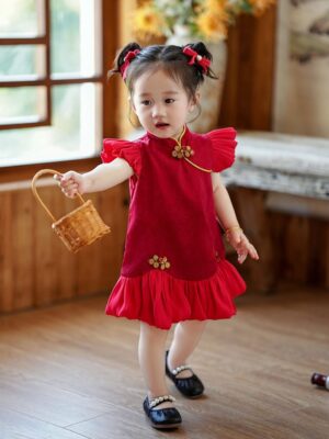 y1197 - CNY Premium Yellow & Red Cheongsam With Headband - 图片 3