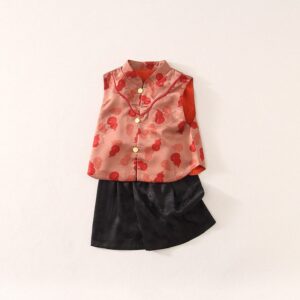 y1182 - Red Gourd Vest Suit & Dress Matching Outfits - Image 6