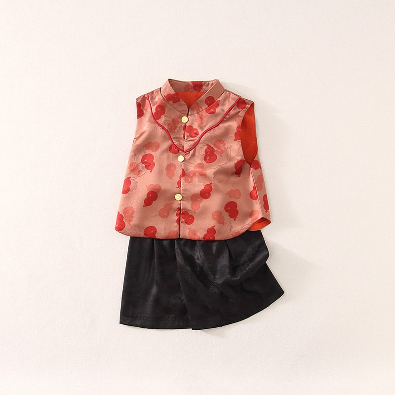 y1182 - Red Gourd Vest Suit & Dress Matching Outfits - Image 6