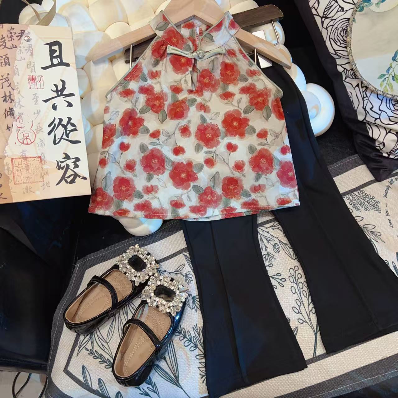 y1176 - CNY Peacock & Peony Halter Neck Sleeveless Set - Image 2