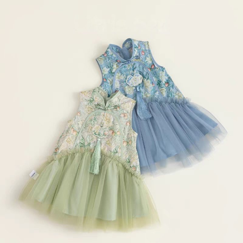 y1169 - CNY Blue & Green Patchwork Dress - 图片 1