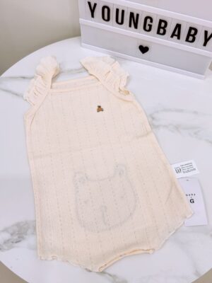y1281 - Baby Girl Flying Sleeves Bear Romper - 图片 2