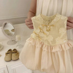 y1289 - CNY Light Yellow Modern Chinese Style Dress