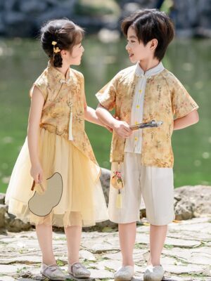 y1234 - CNY Bamboo Print Cheongsam Dress & Set - Image 3