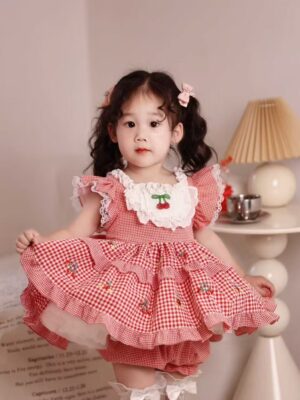 y1323 - CNY Red Cherry Plaid Lolita Suit - 图片 8
