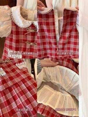 y1256 - Unique Girls Red Plaid Dress - 图片 2