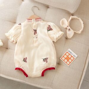 y1222 - CNY Red Flower Romper With Headband - 图片 4