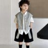 y1304 - CNY Blue Embroidered Vest 3 in 1 suit - 图片 1