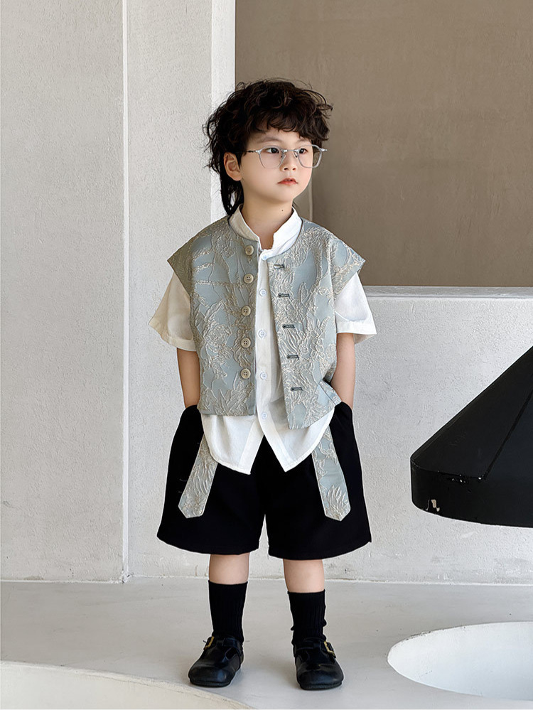 y1304 - CNY Blue Embroidered Vest 3 in 1 suit