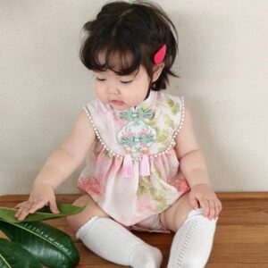 y1313 - CNY Pink Peony Pearl Romper - 图片 2
