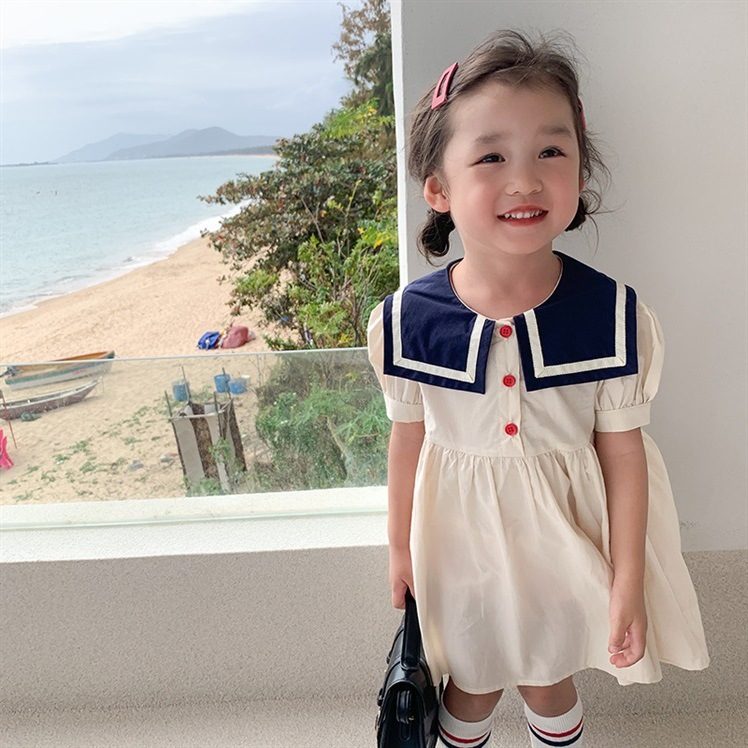 y039 - Girls' navy wind dress summer dress 2023 new foreign style children's skirt summer children's college wind princess dress - Image 1