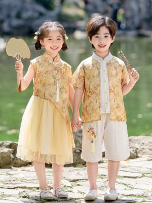 y1234 - CNY Bamboo Print Cheongsam Dress & Set - Image 4