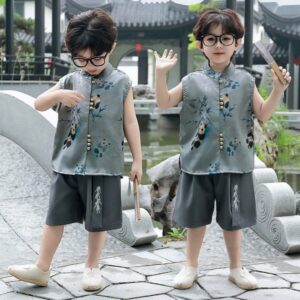 y1302 - CNY Grey Blue Panda Suit - Image 3
