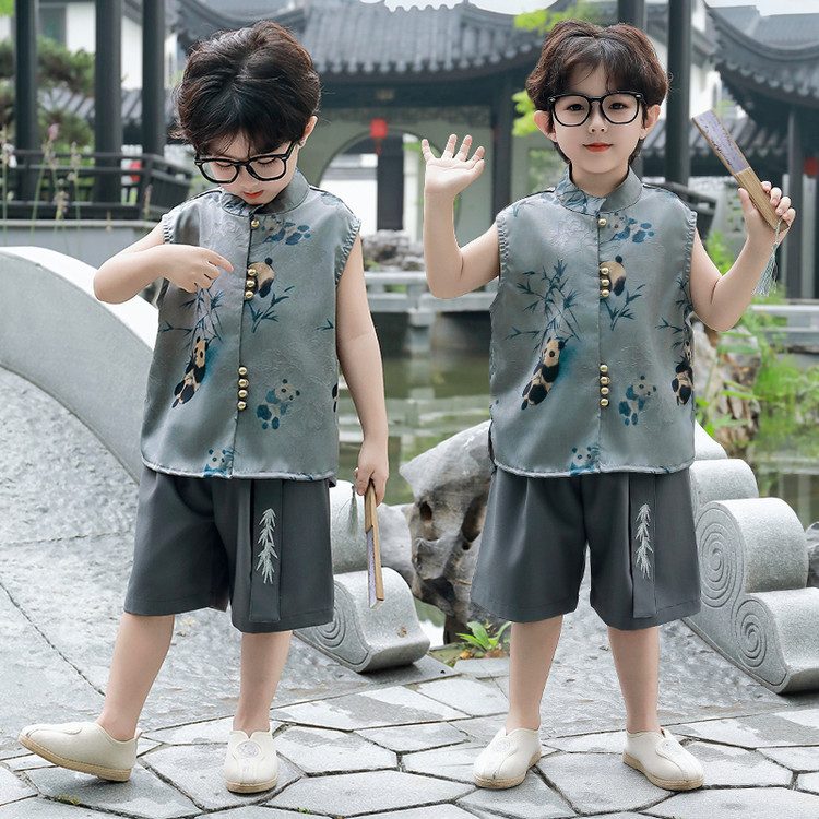 y1302 - CNY Grey Blue Panda Suit - Image 3