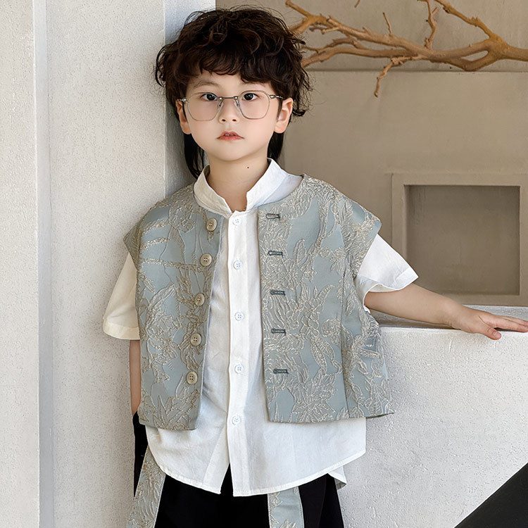 y1304 - CNY Blue Embroidered Vest 3 in 1 suit - 图片 3
