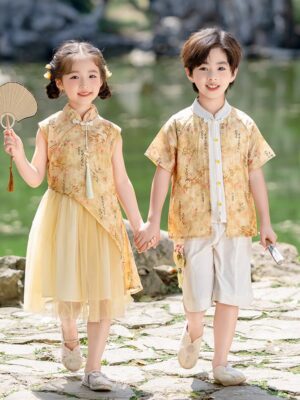 y1234 - CNY Bamboo Print Cheongsam Dress & Set - Image 6